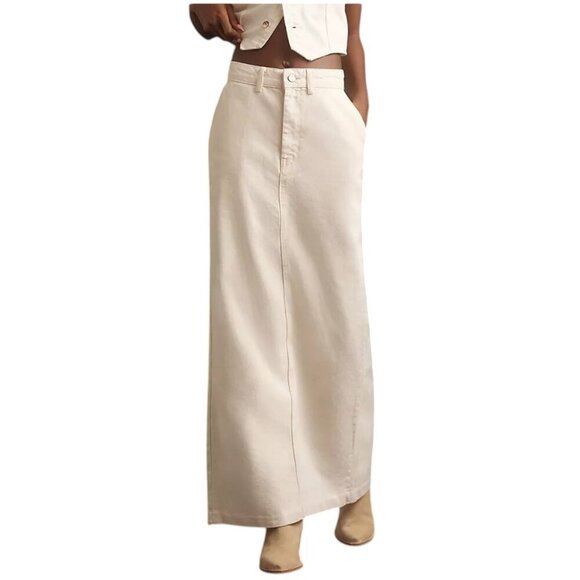 Reformation Myles Denim Slit Back Maxi Skirt, Cotton, Tencel, Cream, Size 30,NWT - Picture 1 of 10